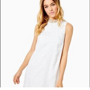 Lilly Pulitzer Brandi Shift Dress Resort White Foil Printed Polka Dot